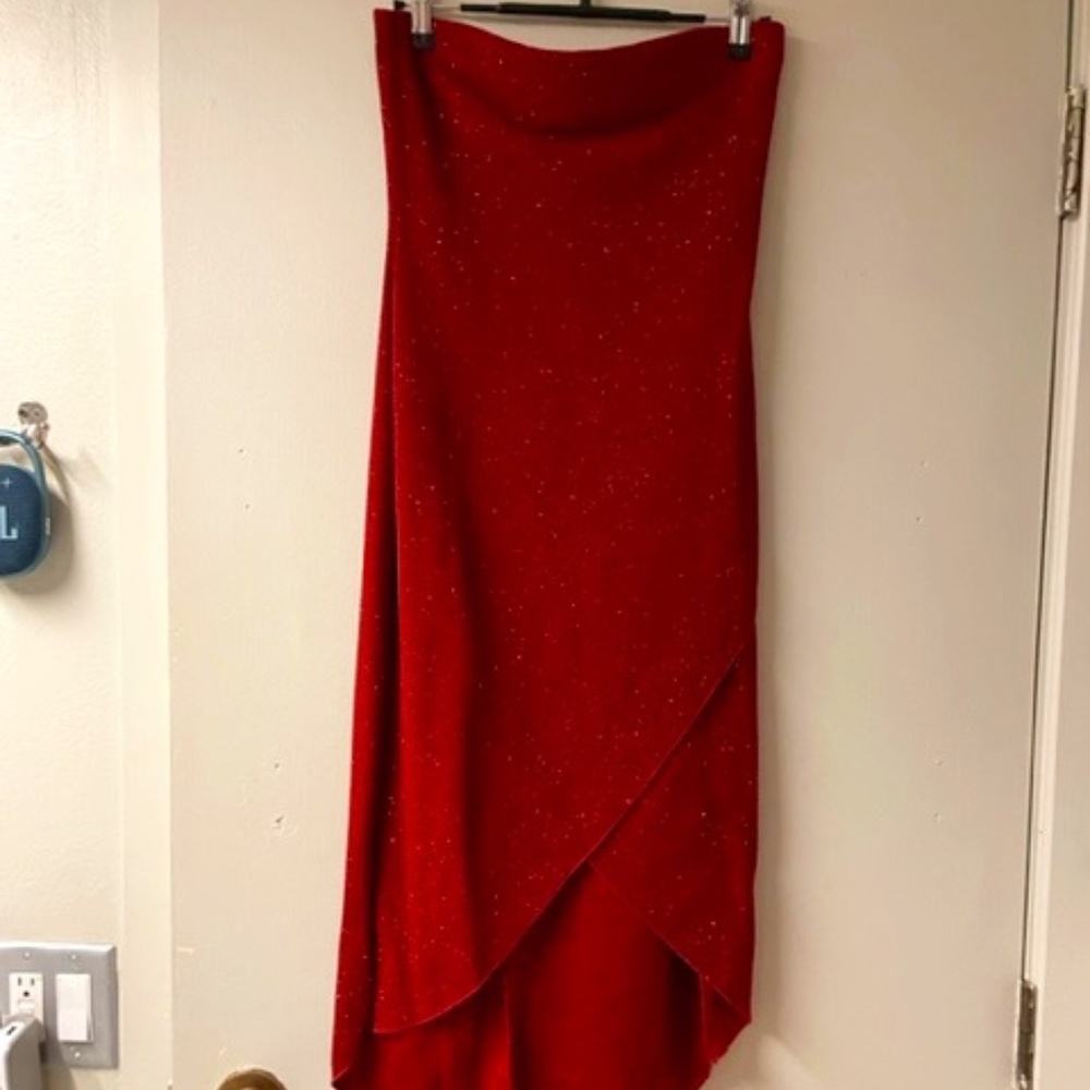 Red Strapless Sparkling Dress Knee length